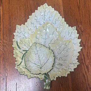 Vintage Bordallo Pinheiro green/yellow leaf chip and dip tray - Portugal